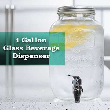 Glass Drink Dispenser for Parties - 1 Gallon Gallon Drink Dispenser - Glass Beverage Dispenser with ...