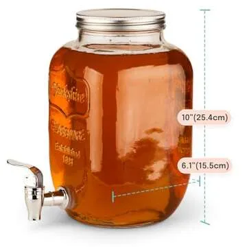Glass Drink Dispenser for Parties - 1 Gallon Gallon Drink Dispenser - Glass Beverage Dispenser with Spigot, Clear For Parties, Weddings, Sun Tea Jar, Lemonade & Laundry Detergent Dispenser