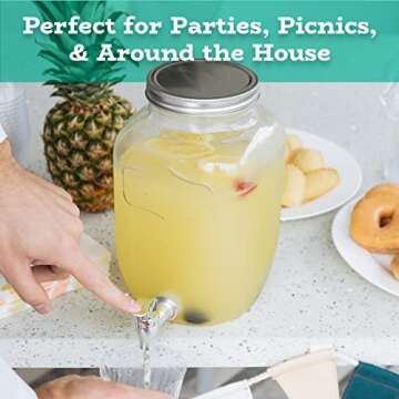 Glass Drink Dispenser for Parties - 1 Gallon Gallon Drink Dispenser - Glass Beverage Dispenser with Spigot, Clear For Parties, Weddings, Sun Tea Jar, Lemonade & Laundry Detergent Dispenser