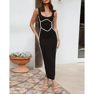 BTFBM Women Maxi Bodycon Dress Stylish Sleeveless Design
