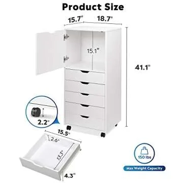 DEVAISE Mobile 5-Drawer Dresser for Home Office