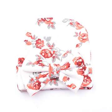 Ademoo Newborn Baby Beanie with Bow - Floral Design