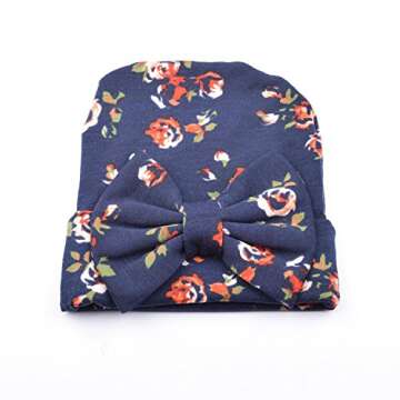 Ademoo Newborn Baby Beanie with Bow - Floral Design