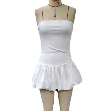 SOLILOQUY Women Y2k Strapless Mini Dress Summer Patchwork Off Shoulder Puff Bubble Party Dress Cocktail Beach Tube Dress