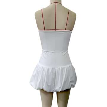 SOLILOQUY Women Y2k Strapless Mini Dress Summer Patchwork Off Shoulder Puff Bubble Party Dress Cocktail Beach Tube Dress