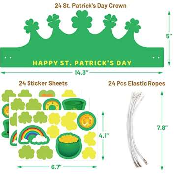 ceiba tree St. Patrick's Day Crown Crafts Kit 24 Pack Shamrock Paper Hats with Stickers for Kids Par...