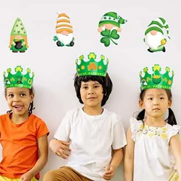 ceiba tree St. Patrick's Day Crown Crafts Kit 24 Pack Shamrock Paper Hats with Stickers for Kids Party Favors