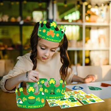 ceiba tree St. Patrick's Day Crown Crafts Kit 24 Pack Shamrock Paper Hats with Stickers for Kids Party Favors
