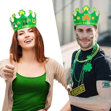 ceiba tree St. Patrick's Day Crown Crafts Kit 24 Pack Shamrock Paper Hats with Stickers for Kids Party Favors