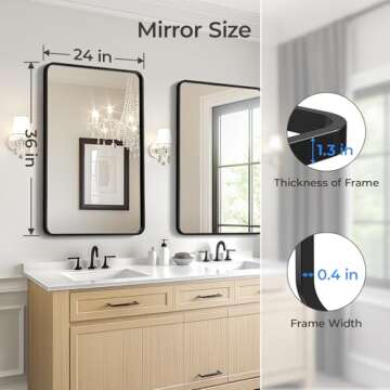 USHOWER Modern Black Bathroom Mirrors, 2-Pack 24x36