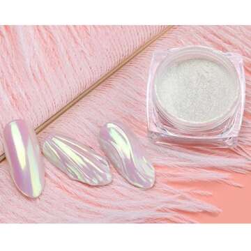 Holographic Chrome Nail Powder, White Pearl Chrome Powder for Nails Fairy Dust for Nails Glitter Powder, Chrome Nail Pearl Powder Pigment