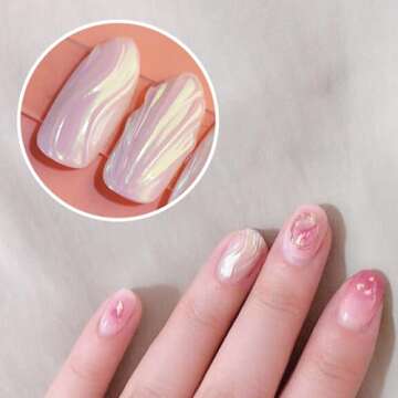 Holographic Chrome Nail Powder, White Pearl Chrome Powder for Nails Fairy Dust for Nails Glitter Powder, Chrome Nail Pearl Powder Pigment