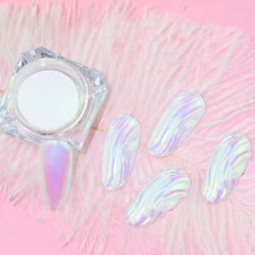 Holographic Chrome Nail Powder, White Pearl Chrome Powder for Nails Fairy Dust for Nails Glitter Powder, Chrome Nail Pearl Powder Pigment