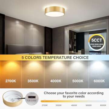 Peblto Dimmable Gold LED Ceiling Light, 2700K-6000K 5CCT in One Modern Flush Mount Ceiling Light Fix...
