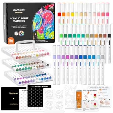 Shuttle Art Automatic Ink Control Acrylic Paint Markers - 36 Colors for Art & Crafts