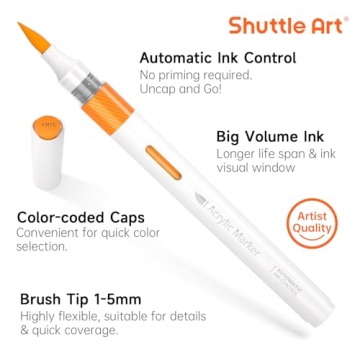 Shuttle Art Acrylic Paint Markers Set 36 Colors Brush Tip