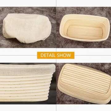 Banneton Bread Proofing Basket, Banneton Basket Set, WERTIOO 10 Inch Sourdough Proofing Basket Oval Proofing Bowls Handmade Rattan Baskets with Bread Lame and Liners, Sourdough Bread Baking Supplies