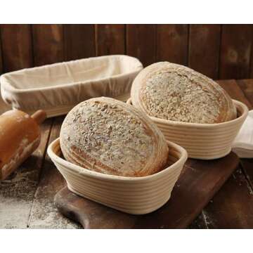 Banneton Bread Proofing Basket, Banneton Basket Set, WERTIOO 10 Inch Sourdough Proofing Basket Oval Proofing Bowls Handmade Rattan Baskets with Bread Lame and Liners, Sourdough Bread Baking Supplies