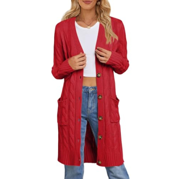 Cozy Cable Knit Women's Cardigan – Stylish Winter Essential in Red