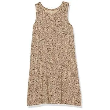 Amazon Essentials Women's Tank Swing Dress (Available in Plus Size), Light Brown Leopard Print, Large