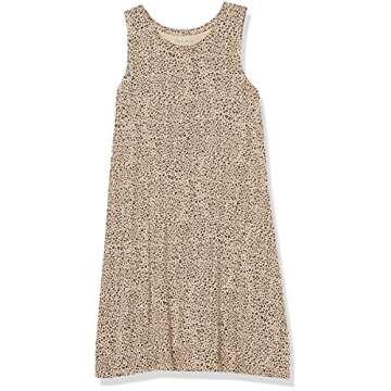 Amazon Essentials Women's Tank Swing Dress (Available in Plus Size), Light Brown Leopard Print, Large