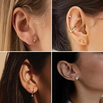 Kainier 14K Gold Plated CZ Stud Earrings Hypoallergenic Set