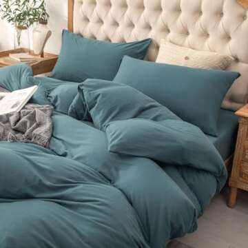 PURE ERA Jersey Knit Duvet Cover Set 100% T-Shirt Cotton Super Soft Comfy 3pc Bedding Set with Zipper Closure (Solid Cerulean Blue, Queen)