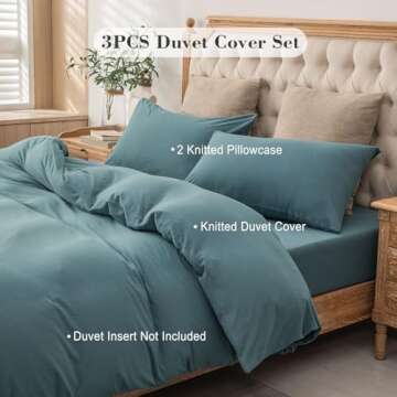 PURE ERA Jersey Knit Duvet Cover Set 100% T-Shirt Cotton Super Soft Comfy 3pc Bedding Set with Zipper Closure (Solid Cerulean Blue, Queen)