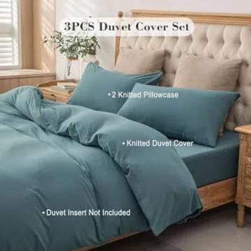 PURE ERA Jersey Knit Duvet Cover Set 100% T-Shirt Cotton Super Soft Comfy 3pc Bedding Set with Zipper Closure (Solid Cerulean Blue, Queen)