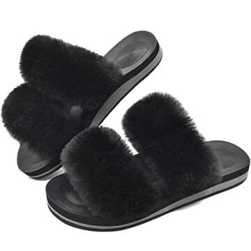 COFACE Fuzzy Slippers for Women | Open Toe Orthopedic Slippers | Arch Support | Fluff Fax Fur Slides...