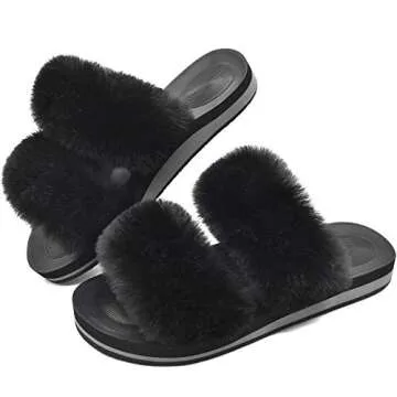 COFACE Fuzzy Slippers for Women | Open Toe Orthopedic Slippers | Arch Support | Fluff Fax Fur Slides...