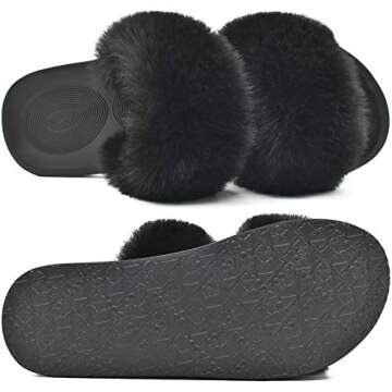 COFACE Fuzzy Slippers for Women | Open Toe Orthopedic Slippers | Arch Support | Fluff Fax Fur Slides | Plantar Fasciitis Relief | Woman House Slippers Indoor size 9