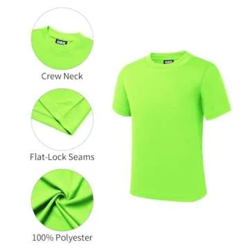 QBK 2T to Youth Neon Shirt Kids UPF 50+ Dry Fit Athletic Short Sleeve T Shirts for Boys and Girls (Green-3T)