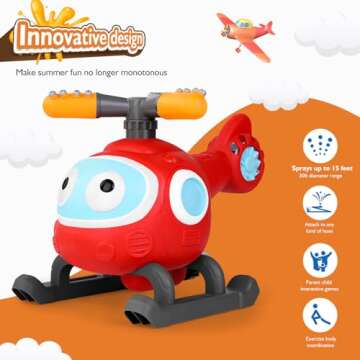 LELETAM 2-in-1 Water Sprinkler Baseball Helicopter Toy for Kids Outdoor Play, Attaches to Garden Hos...