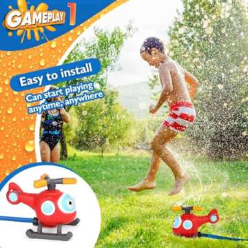LELETAM 2-in-1 Water Sprinkler Baseball Helicopter Toy for Kids Outdoor Play, Attaches to Garden Hose, Summer Outside Toys Lawn Backyard Game Pool Party for Kids Age 3 4 5 6 7 8, 12 Gift