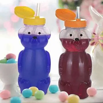 Honey Bear Straw Cups with 4 Flexible Straws & Cleaning Tools - 8-Ounce Sippy Bottle for Speech Ther...