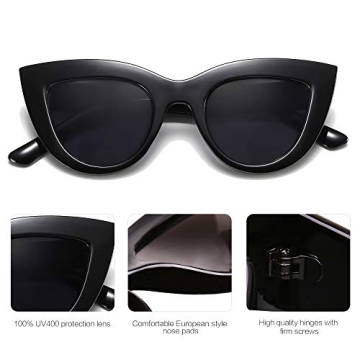 SOJOS Retro Small Vintage Cat Eye Sunglasses for Women Cute Fashion UV400 Sunnies SJ2939, Black/Grey
