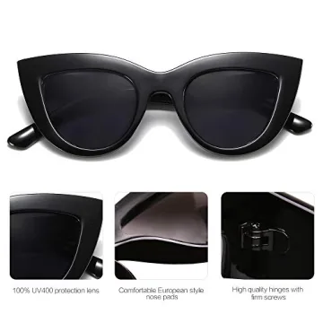 SOJOS Retro Small Vintage Cat Eye Sunglasses for Women Cute Fashion UV400 Sunnies SJ2939, Black/Grey