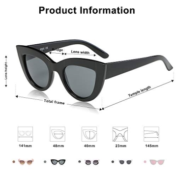 SOJOS Retro Small Vintage Cat Eye Sunglasses for Women Cute Fashion UV400 Sunnies SJ2939, Black/Grey