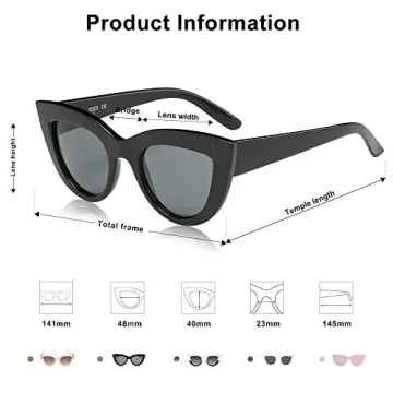 SOJOS Retro Small Vintage Cat Eye Sunglasses for Women Cute Fashion UV400 Sunnies SJ2939, Black/Grey