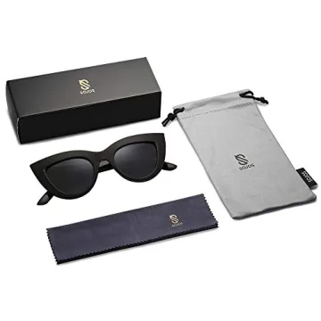 SOJOS Retro Small Vintage Cat Eye Sunglasses for Women Cute Fashion UV400 Sunnies SJ2939, Black/Grey
