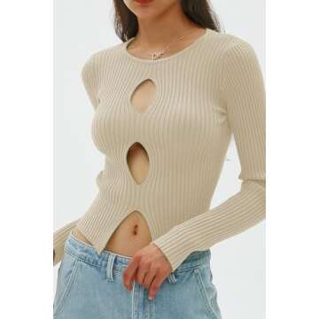 CHYRII Womens Sexy Fall Fashion Cutout Tops Ribbed Knit Winter Pullover Sweater Going Out Crop Tops ...