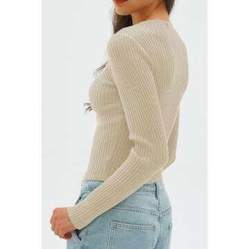 CHYRII Womens Sexy Fall Fashion Cutout Tops Ribbed Knit Winter Pullover Sweater Going Out Crop Tops Apricot S
