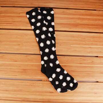 BambooMN Womens Fuzzy Knee High Polka Dots Socks - Black - 1 Pair