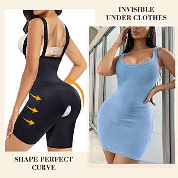 Nebility Women Waist Trainer Shapewear Tummy Control Bodysuit Open Bust Corset High Waist Thigh Slimmer Body Shaper(M, Black)