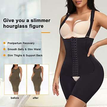 Nebility Women Waist Trainer Shapewear Tummy Control Bodysuit Open Bust Corset High Waist Thigh Slimmer Body Shaper(M, Black)