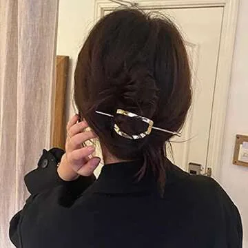 Sttiafay Vintage Geometric Gold Oval Metal Hair Cuff Pin Barrette Circle Clip Accessories for Women ...