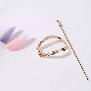 Sttiafay Vintage Geometric Gold Oval Metal Hair Cuff Pin Barrette Circle Clip Accessories for Women and Girls