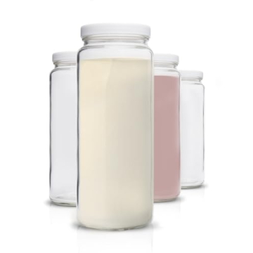 All About Juicing Glass Bottles Set - 32 oz Jars, 4 Pack Wide Mouth with Lids for Juice, Smoothies, ...