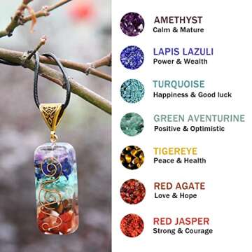 Orgone Pendant Orgonite Healing Crystals Pendant 7 Chakra Stones Necklace Adjustable Cord Crystal Je...